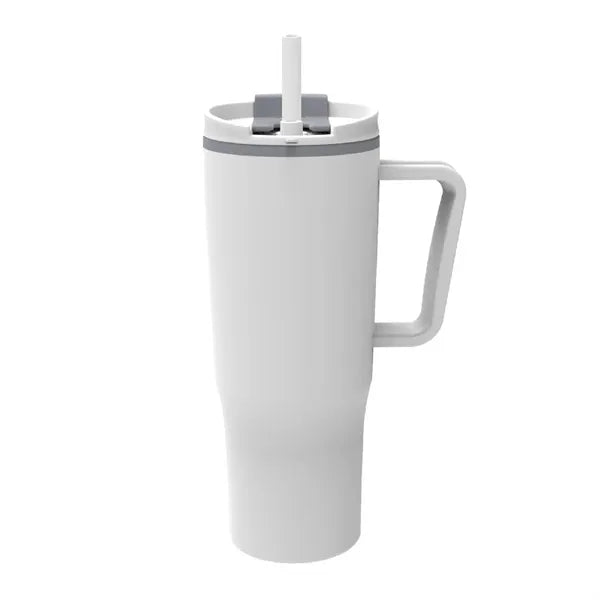 30 oz. Double Wall Plastic Travel Mug w/ Handle & Straw