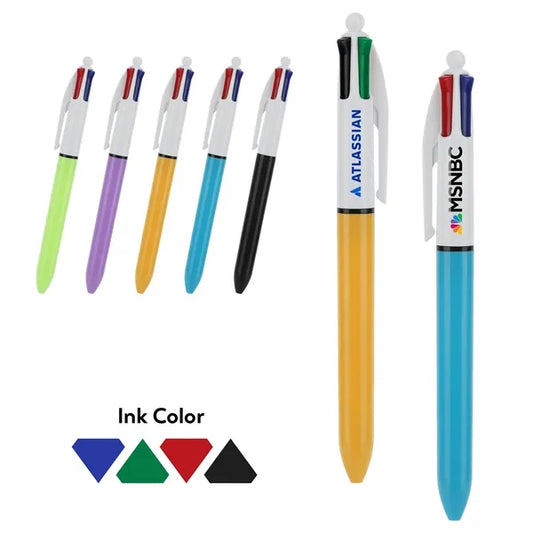 Custom Medium Point 1.0mm 4 Color Retractable Ball Pens