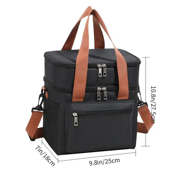 Large Lunch Bags Double Layer W/ Strap Insulated Cooler Box