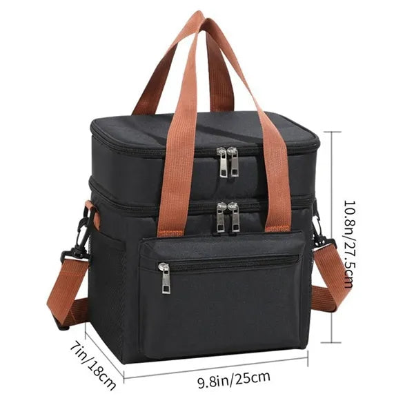 Large Lunch Bags Double Layer W/ Strap Insulated Cooler Box
