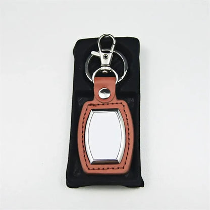 Leather Car Keychain Open Design With Metal Decoration