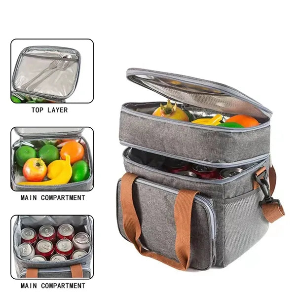 Grill Picnic Organizer Double-Deck Outdoor Lunch Camping Bag