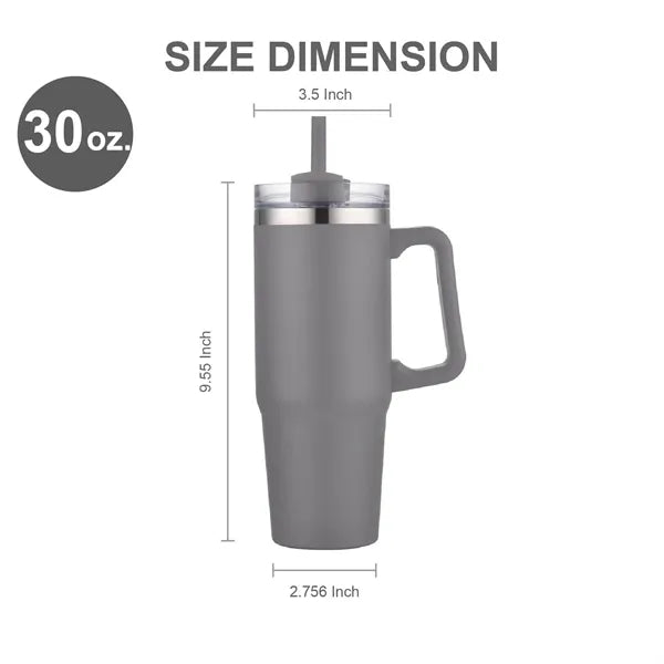 30 oz. Vacuum Stainless Steel Travel Mug w/ Handle & Straw