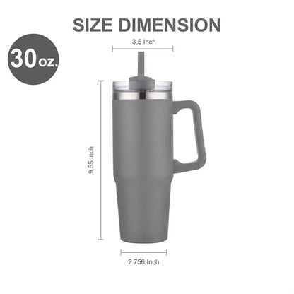 30 oz. Vacuum Stainless Steel Travel Mug w/ Handle & Straw