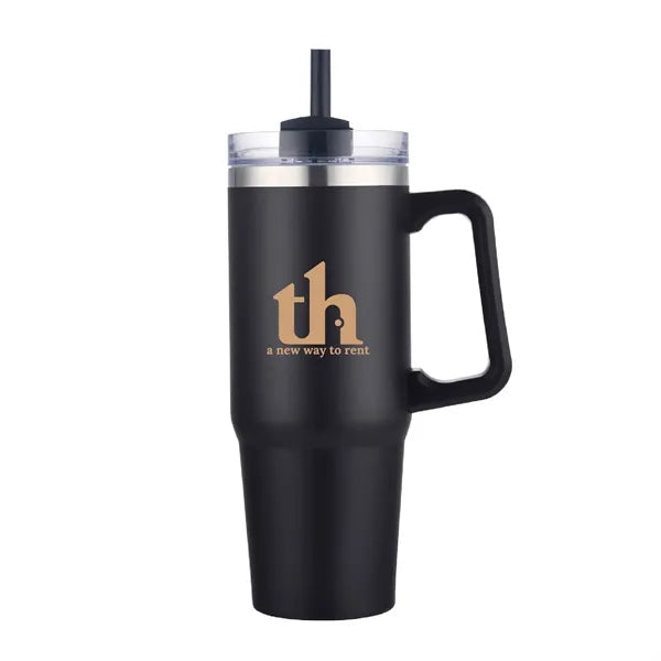 30 oz. Vacuum Stainless Steel Travel Mug w/ Handle & Straw