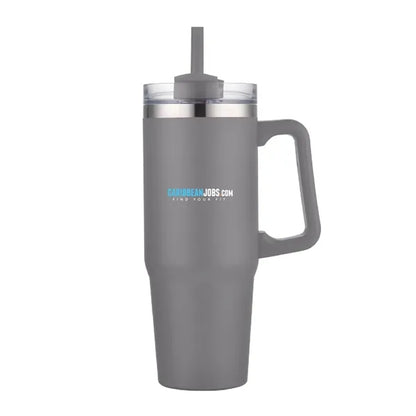 30 oz. Vacuum Stainless Steel Travel Mug w/ Handle & Straw