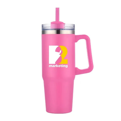 30 oz. Vacuum Stainless Steel Travel Mug w/ Handle & Straw