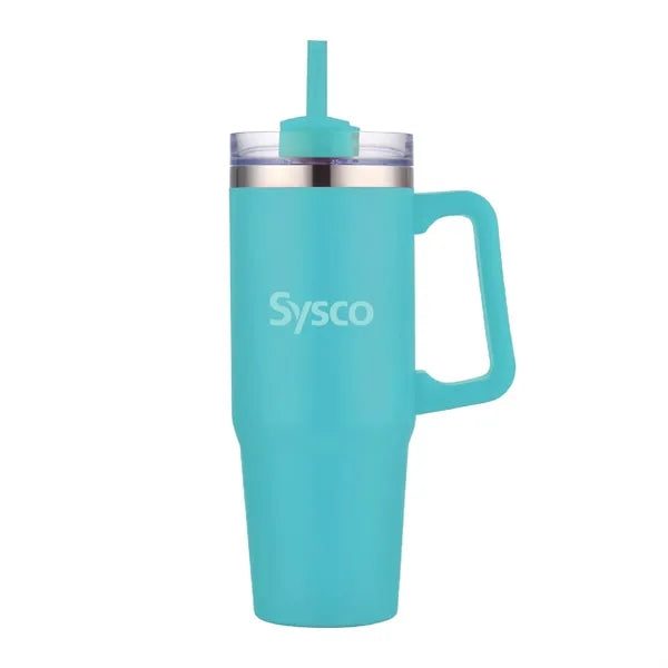 30 oz. Vacuum Stainless Steel Travel Mug w/ Handle & Straw