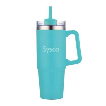 30 oz. Vacuum Stainless Steel Travel Mug w/ Handle & Straw