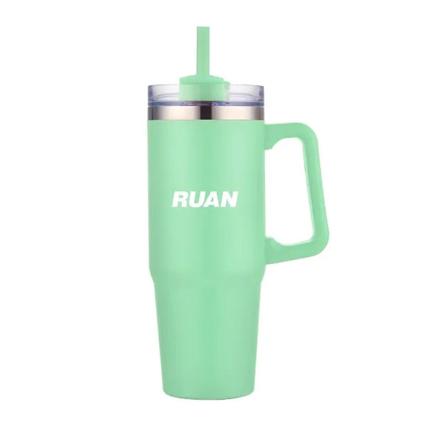 30 oz. Vacuum Stainless Steel Travel Mug w/ Handle & Straw