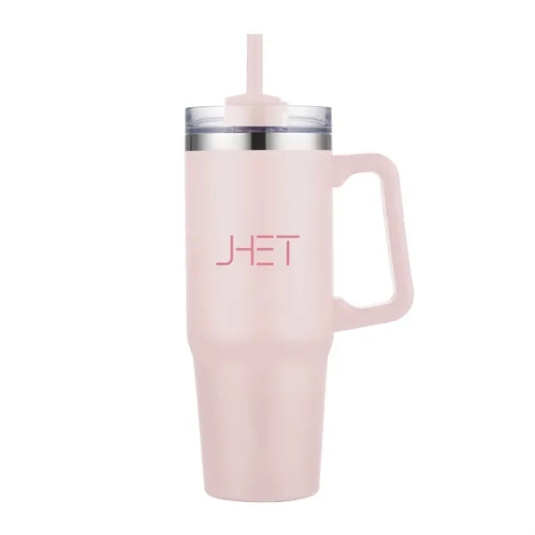 30 oz. Vacuum Stainless Steel Travel Mug w/ Handle & Straw