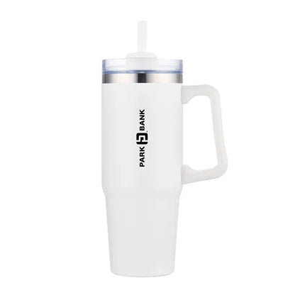 30 oz. Vacuum Stainless Steel Travel Mug w/ Handle & Straw