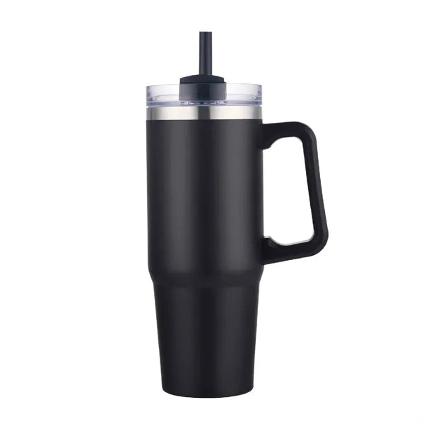 30 oz. Vacuum Stainless Steel Travel Mug w/ Handle & Straw
