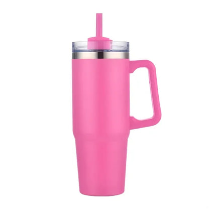 30 oz. Vacuum Stainless Steel Travel Mug w/ Handle & Straw