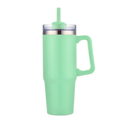 30 oz. Vacuum Stainless Steel Travel Mug w/ Handle & Straw