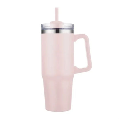 30 oz. Vacuum Stainless Steel Travel Mug w/ Handle & Straw