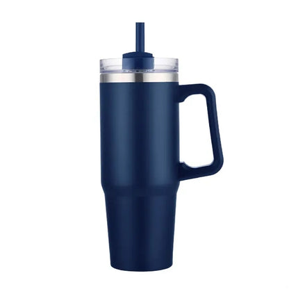 30 oz. Vacuum Stainless Steel Travel Mug w/ Handle & Straw