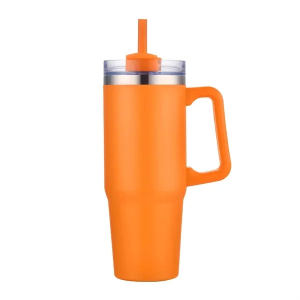 30 oz. Vacuum Stainless Steel Travel Mug w/ Handle & Straw