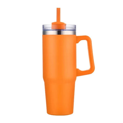 30 oz. Vacuum Stainless Steel Travel Mug w/ Handle & Straw