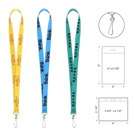3/4" Dye-Sublimated J hook Lanyard With Clear Badge Holder
