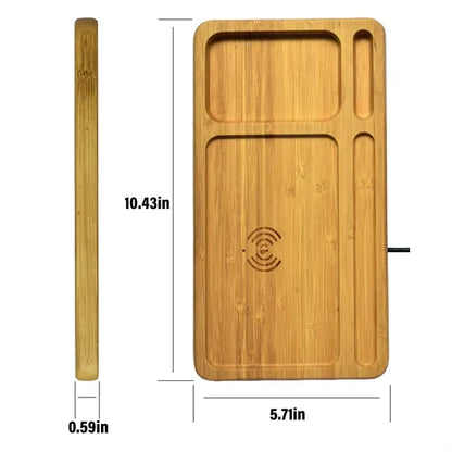 15W Bamboo Wood Tray Wireless Charger Storage Solid
