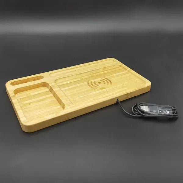 15W Bamboo Wood Tray Wireless Charger Storage Solid