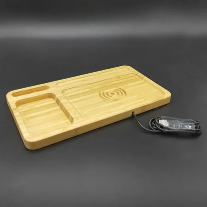 15W Bamboo Wood Tray Wireless Charger Storage Solid