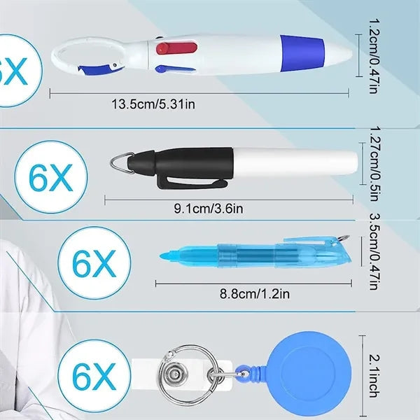 Nurse Pen Set Medical Retractable ID Buckle Badge Holder
