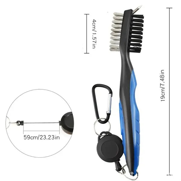 Golf Club Brush Groove Cleaner with Retractable Zip-line