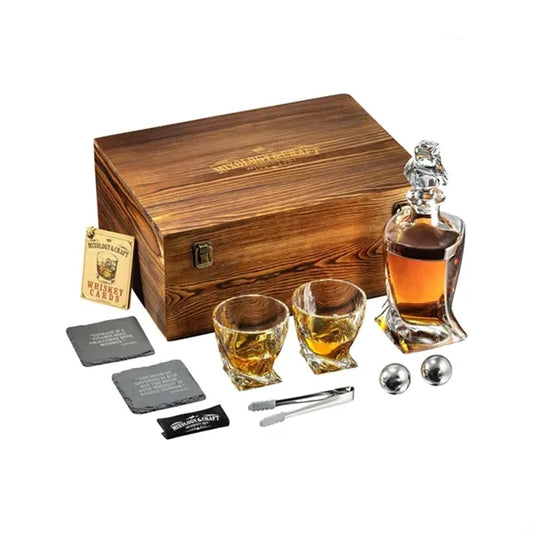 Elegant Whiskey Decanter Set in Wooden Box