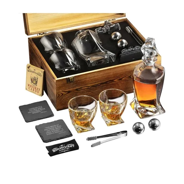 Elegant Whiskey Decanter Set in Wooden Box