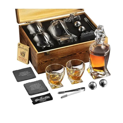 Elegant Whiskey Decanter Set in Wooden Box