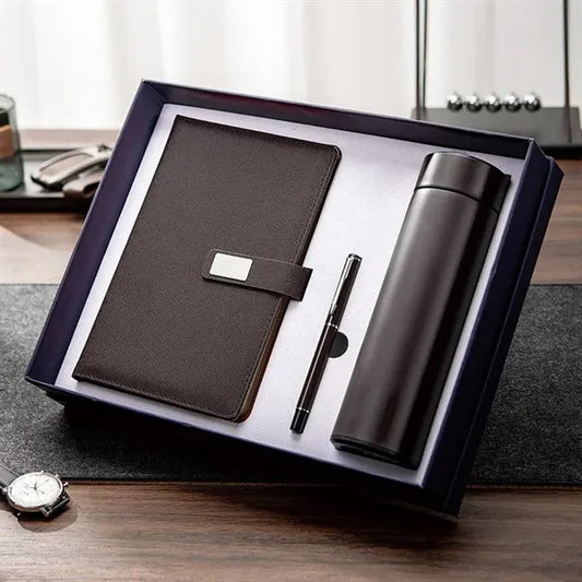 Leather Notebook Thermos And Executive Pen Gift Set