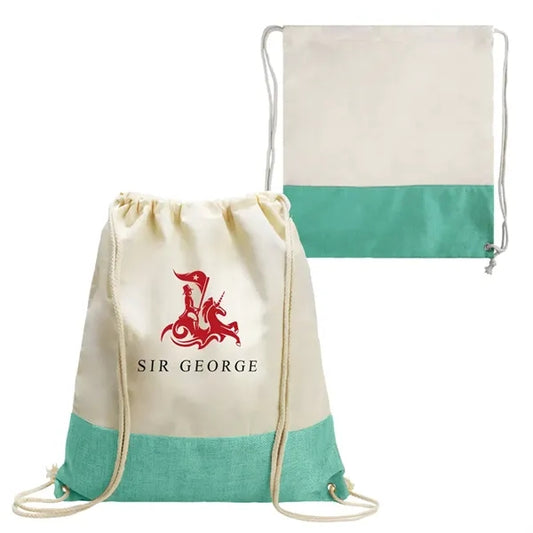 Two Tone Cotton Burlap Drawstring Bag ( 14.5'' X 16'' )