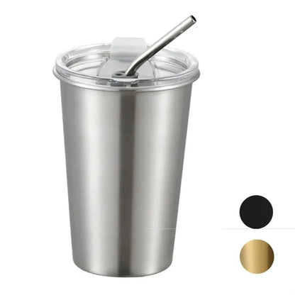 16Oz Stainless Steel Cup With Lid And Straw