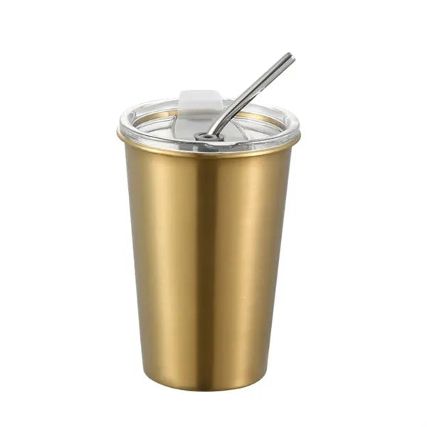 16Oz Stainless Steel Cup With Lid And Straw