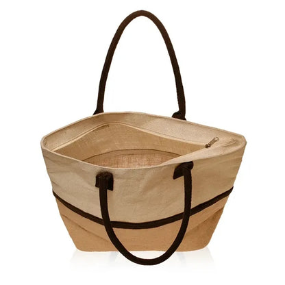Two-Tone Jute Beach Tote Bags