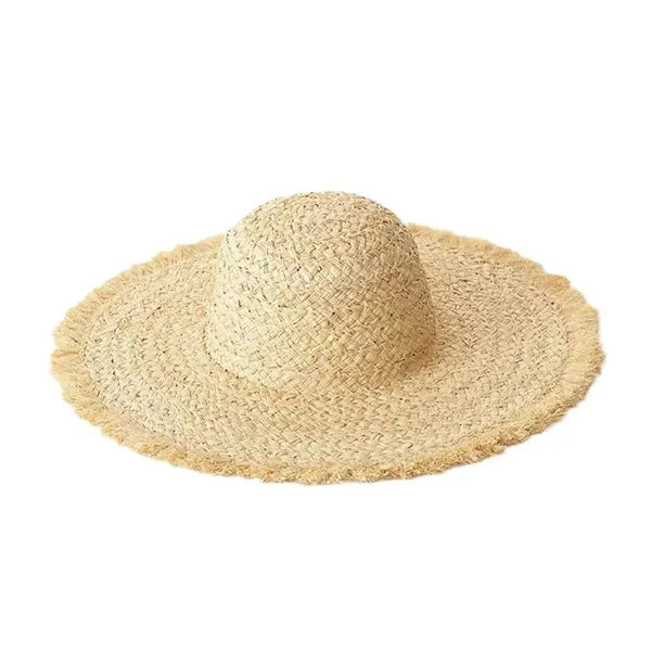 Wide brimmed raffia straw hat