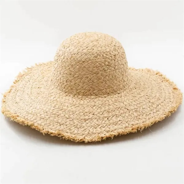 Wide brimmed raffia straw hat