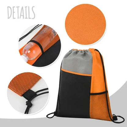 TRI-COLORED MESH POCKET DRAWSTRING BACKPACK