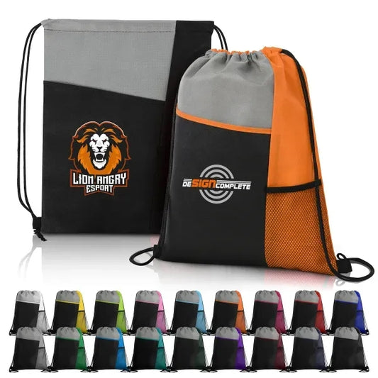 TRI-COLORED MESH POCKET DRAWSTRING BACKPACK