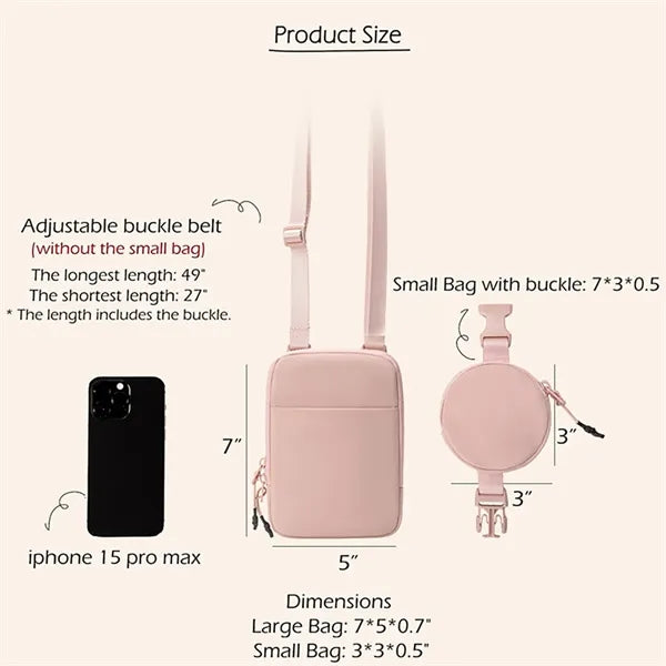 Travel Crossbody Bag with Removable Small Pouch