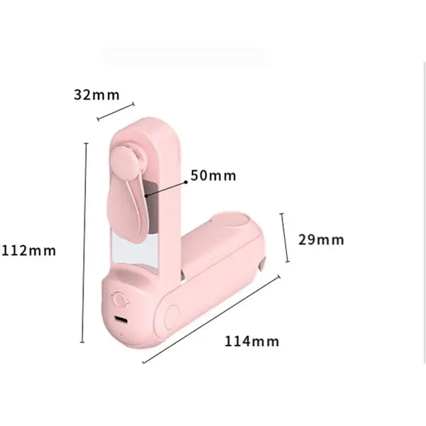Foldable Handheld Fan With Flashlight Mirror Phone Holder