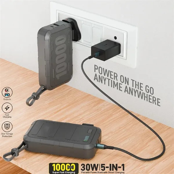 Portable 10000mAh Power Bank With Plug and Cable