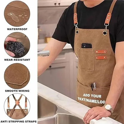 Adjustable Waterproof Canvas Chef Apron With Large Pockets