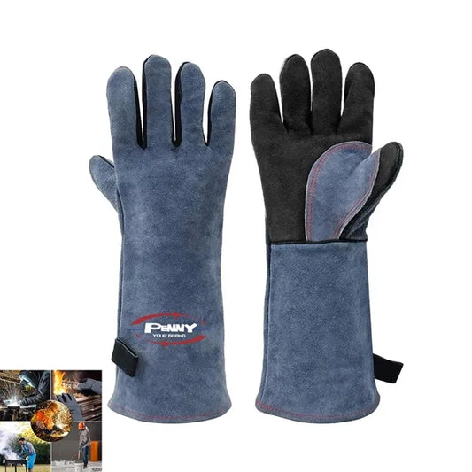 16 In Heat Resistant Welding Fire Leather Work BBQ Glove