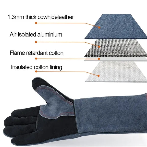 16 In Heat Resistant Welding Fire Leather Work BBQ Glove