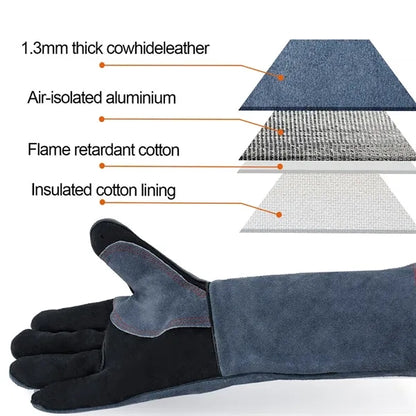 16 In Heat Resistant Welding Fire Leather Work BBQ Glove