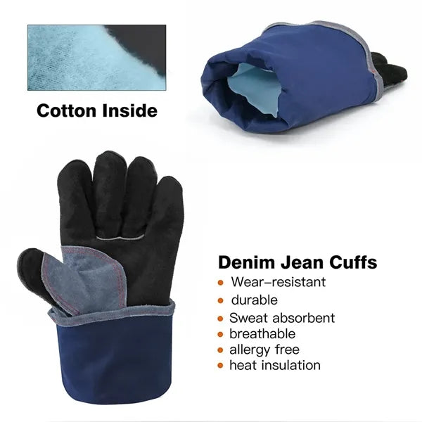 16 In Heat Resistant Welding Fire Leather Work BBQ Glove