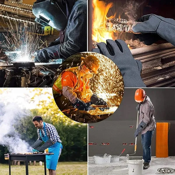 16 In Heat Resistant Welding Fire Leather Work BBQ Glove